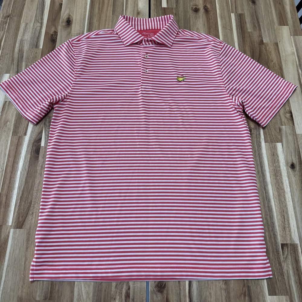 Masters Tech Polo Shirt Mens M Red White Striped Performance Golf Stretch